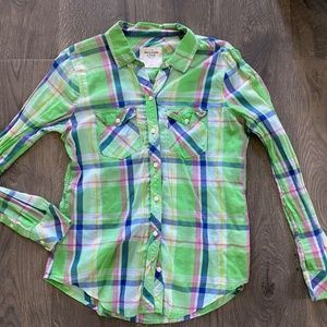Abercrombie Fitch Cotton Green Pink Blue Plaid Lightweight Button-up Shirt Top S